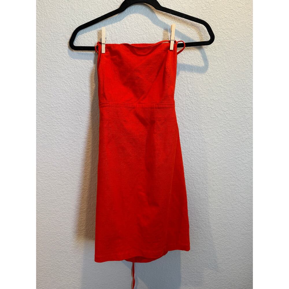 ASTR The Label Tie-Back Linen Blend Midi‎ Dress Orange S